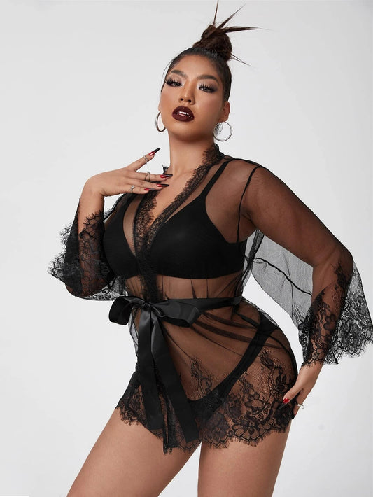 LADIES PLUS SIZE INTIMATE LINGERIE ROBE          BLACK          (SIZE  XL - 4XL)