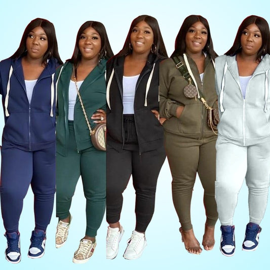 LADIES PLUS SIZE TWO PIECE TRACKSUIT          ARMY GREEN / GRAY / BLACK        (SIZE  L - 4XL)