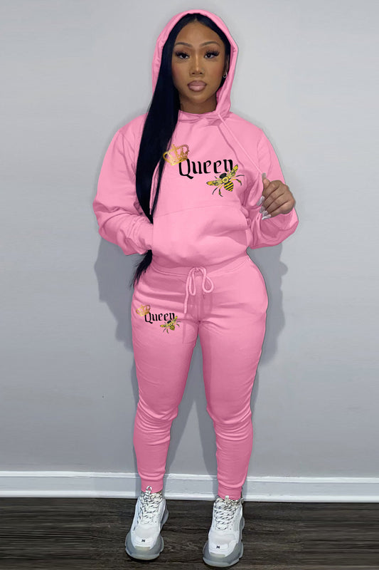 LADIES PLUS SIZE TWO PIECE TRACKSUIT        PINK        (SIZE  S - 3XL)