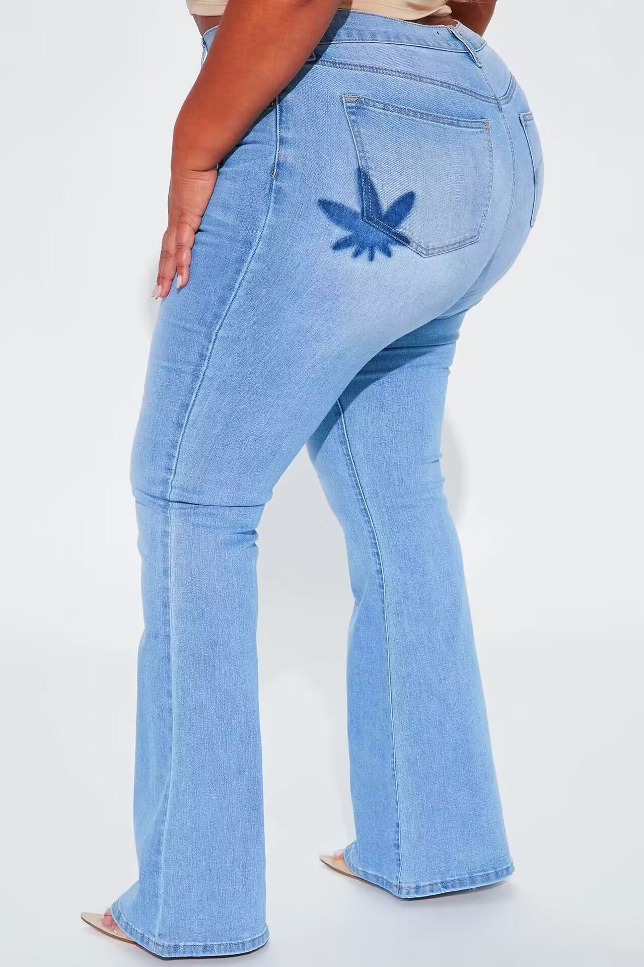 LADIES PLUS SIZE DENIM PANTS            LIGHT BLUE DENIM            (SIZE  L - 3XL)