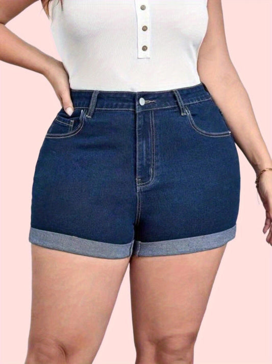 LADIES PLUS SIZE DENIM SHORTS           BLUE DENIM          (SIZE  XL - 4XL)