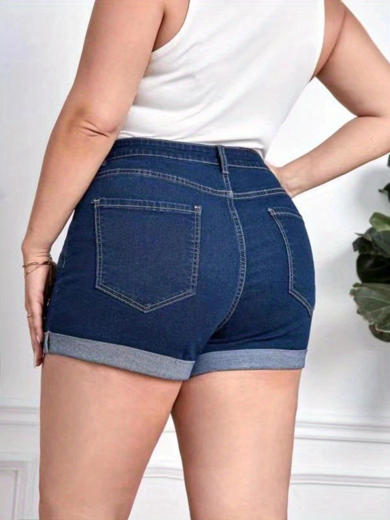 LADIES PLUS SIZE DENIM SHORTS           BLUE DENIM          (SIZE  XL - 4XL)