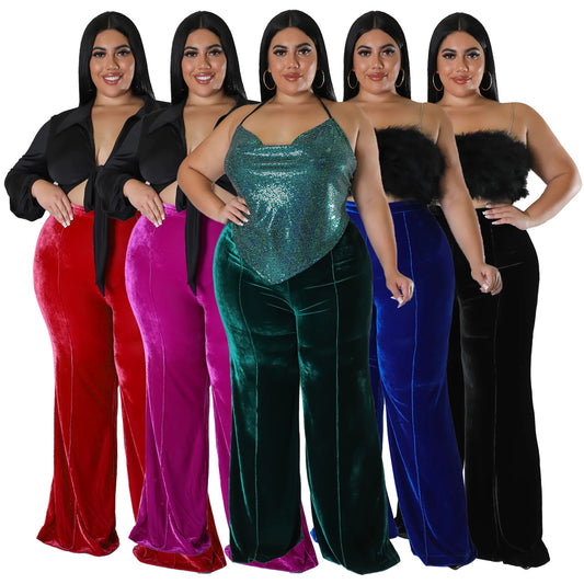 LADIES PLUS SIZE HIGH WAIST PANTS         RED / DARK GREEN / BLUE / BLACK           (SIZE  L - 4XL