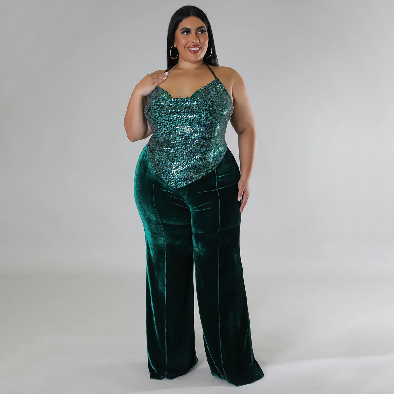 LADIES PLUS SIZE HIGH WAIST PANTS         RED / DARK GREEN / BLUE / BLACK           (SIZE  L - 4XL