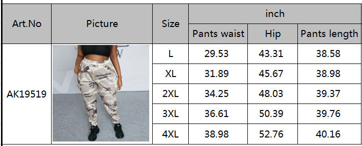 LADIES PLUS SIZE CAMO PANTS         (SIZE  L - 4XL)