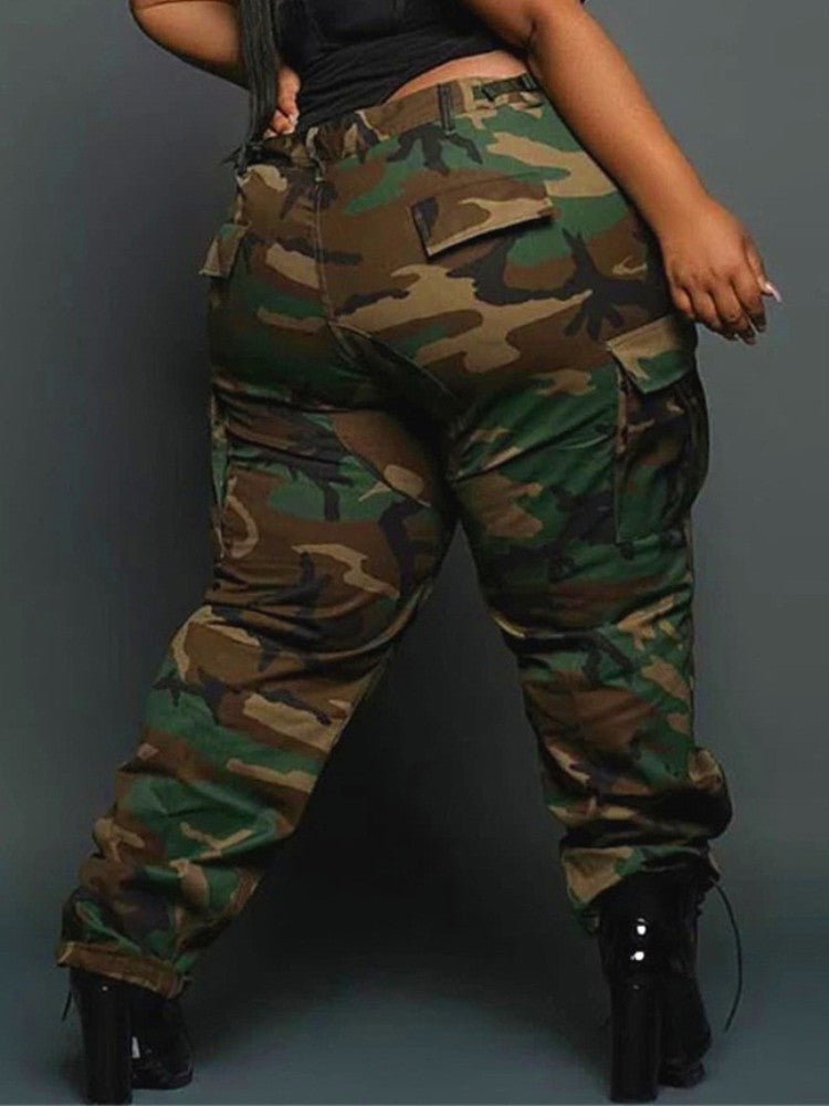 LADIES PLUS SIZE CAMO PANTS             GREEN CAMO             (SIZE  XL - 5XL)