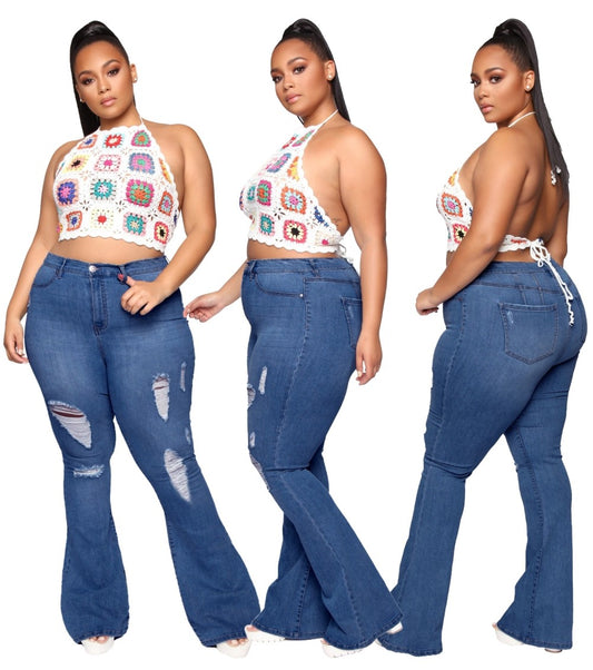 LADIES PLUS SIZE HIGH WAIST JEANS             BLUE DENIM             (SIZE  XL - 5XL)