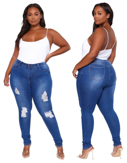 LADIES PLUS SIZE SKINNY JEANS              BLUE DENIM              (SIZE  XL - 5XL)