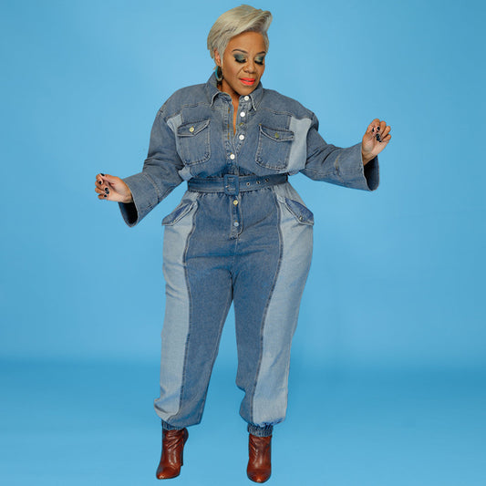 LADIES PLUS SIZE DENIM JUMPSUIT             LIGHT BLUE DENIM             (SIZE  XL - 5XL)