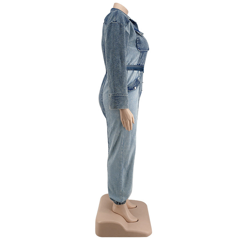 LADIES PLUS SIZE DENIM JUMPSUIT             LIGHT BLUE DENIM             (SIZE  XL - 5XL)