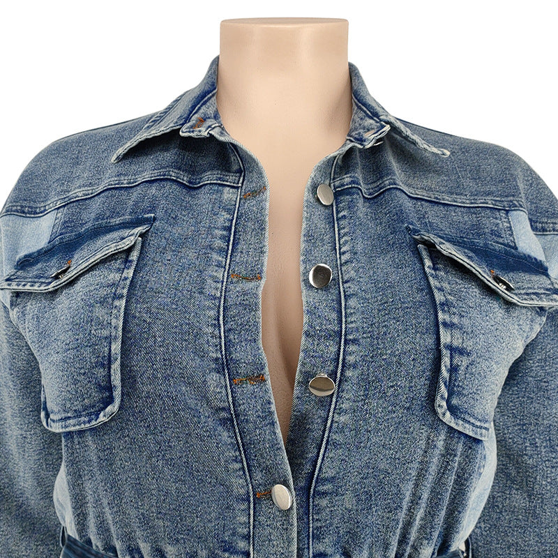 LADIES PLUS SIZE DENIM JUMPSUIT             LIGHT BLUE DENIM             (SIZE  XL - 5XL)
