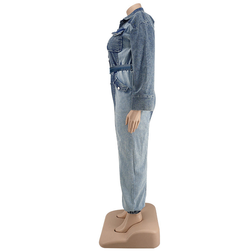 LADIES PLUS SIZE DENIM JUMPSUIT             LIGHT BLUE DENIM             (SIZE  XL - 5XL)
