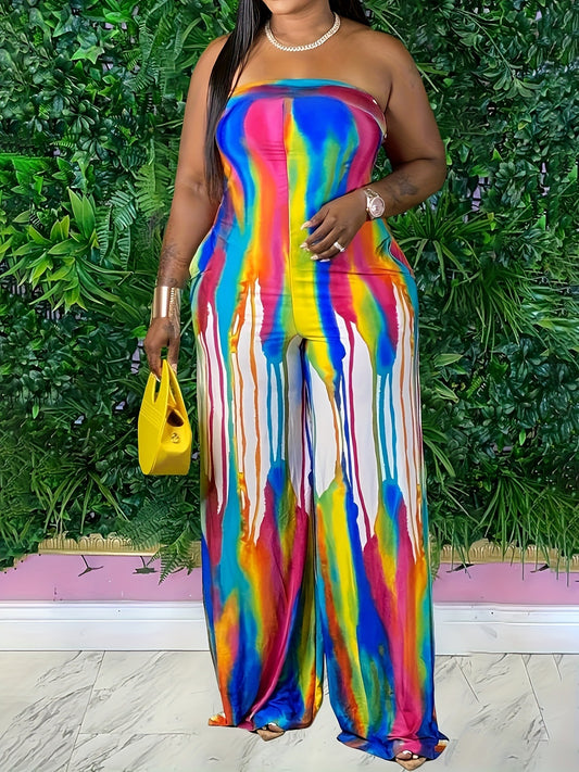 LADIES PLUS SIZE STRAPLESS JUMPSUIT           MULTI COLOUR        (SIZE  XL - 5XL)