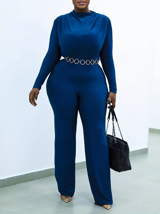 LADIES PLUS SIZE LONG SLEEVE JUMPSUIT            BLUE            (SIZE  XL- 5XL)