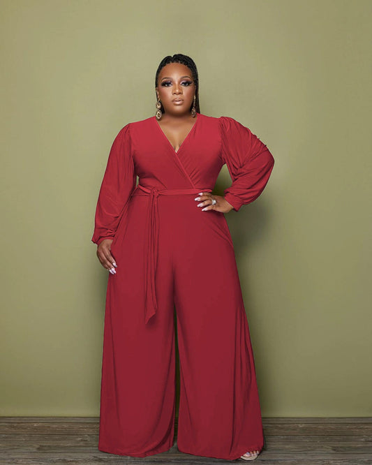 LADIES PLUS SIZE JUMPSUIT             RED / BLACK           (SIZE  XL - 5XL)
