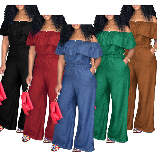 LADIES PLUS SIZE OFF THE SHOULDER JUMPSUIT          5 COLOURS           (SIZE  XL - 5XL)