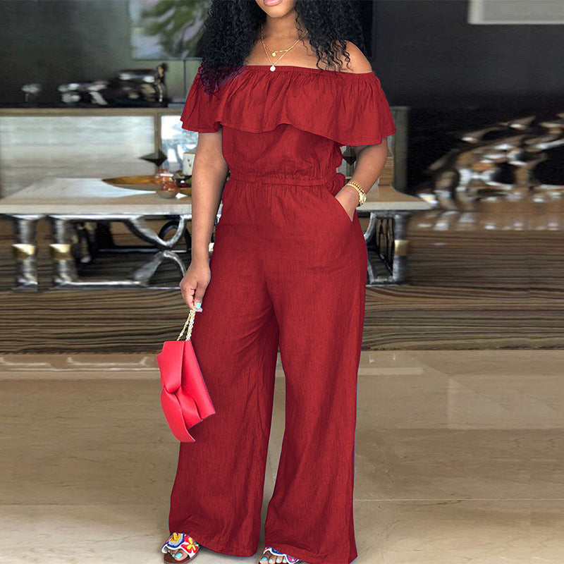 LADIES PLUS SIZE OFF THE SHOULDER JUMPSUIT          5 COLOURS           (SIZE  XL - 5XL)