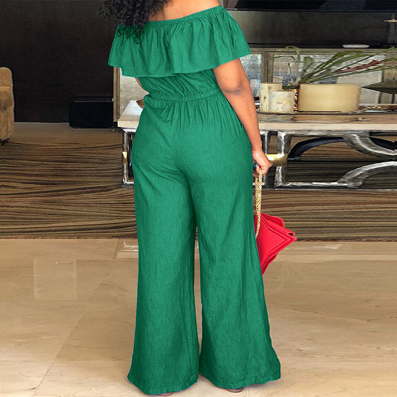 LADIES PLUS SIZE OFF THE SHOULDER JUMPSUIT          5 COLOURS           (SIZE  XL - 5XL)