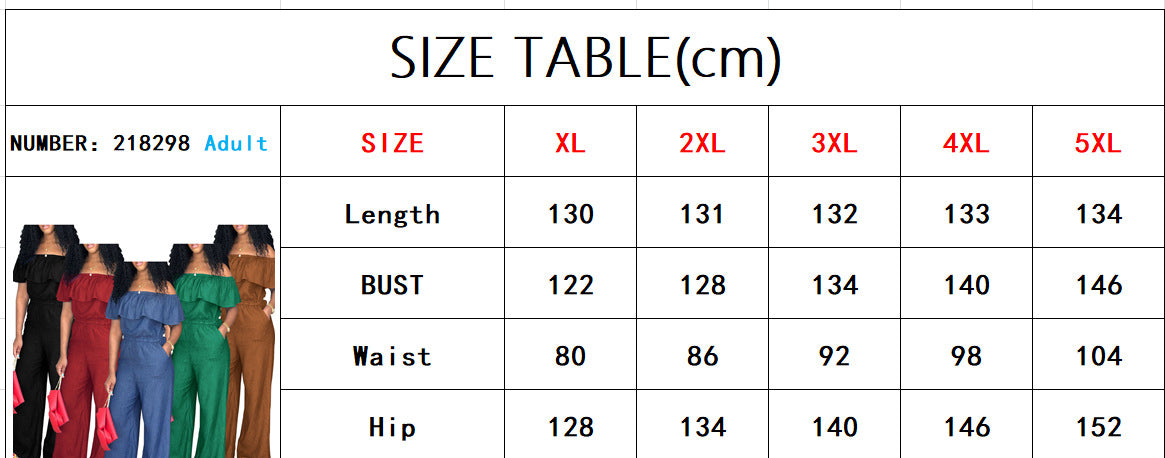 LADIES PLUS SIZE OFF THE SHOULDER JUMPSUIT          5 COLOURS           (SIZE  XL - 5XL)