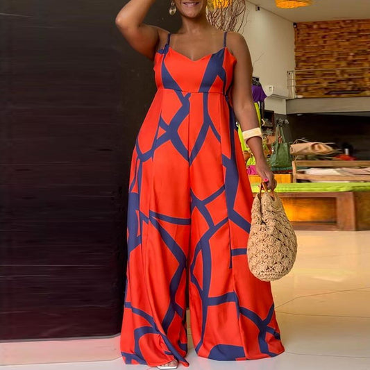 LADIES PLUS SIZE JUMPSUIT            ORANGE-RED              (SIZE  L - 3L)