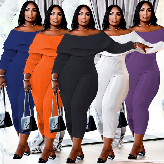 LADIES PLUS SIZE JUMPSUIT            WHITE / BLACK / ORANGE / BLUE / PURPLE            (SIZE  XL - 5XL)