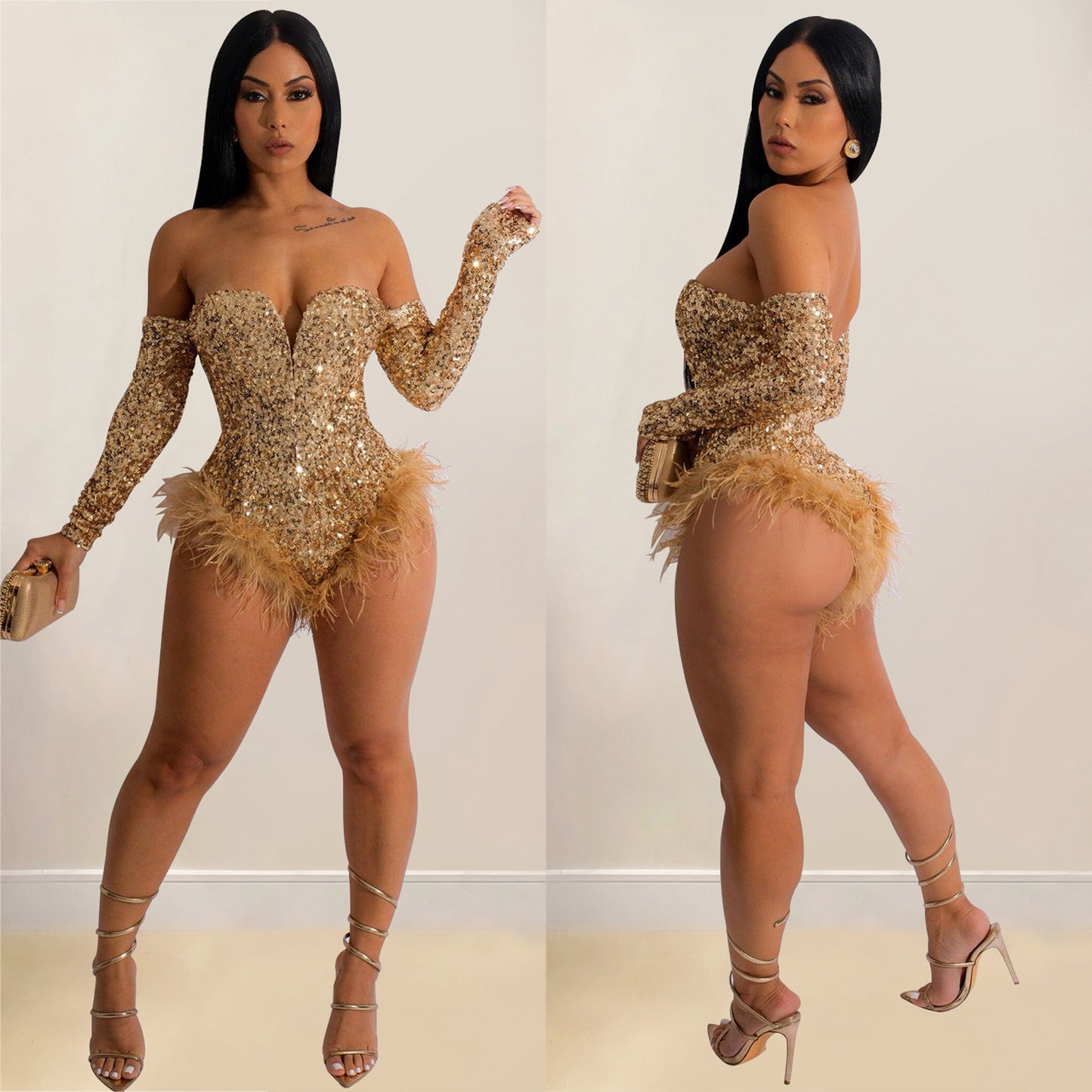 LADIES PLUS SIZE SEQUINED JUMPSUIT BODYSUIT            BLACK / BLUE / RED / GOLD / SILVER            (SIZE  S - 2XL)