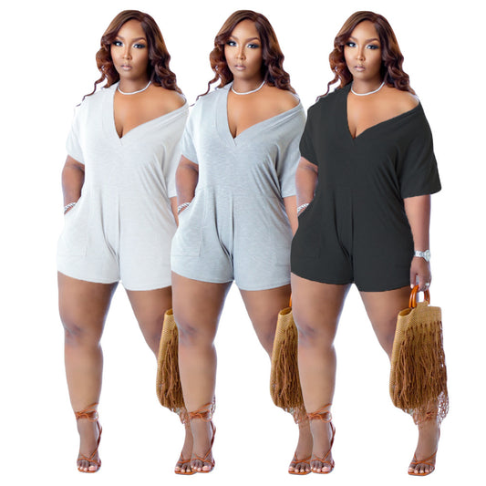 LADIES PLUS SIZE JUMPSUIT PLAYSUIT / ROMPER            WHITE / GRAY / BLACK             (SIZE  S - 4XL)