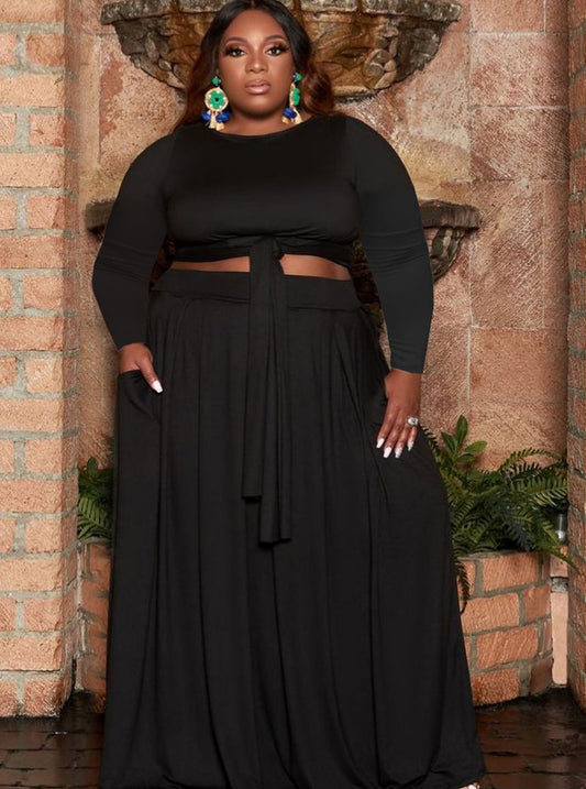 LADIES PLUS SIZE TWO PIECE SKIRT SET            BLACK            (SIZE  L  - 5XL)