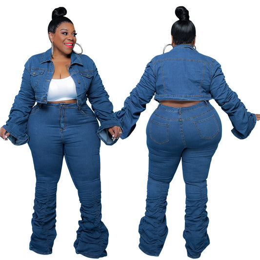 LADIES PLUS SIZE TWO PIECE DENIM SET            BLUE DENIM            (SIZE  XL - 5XL)
