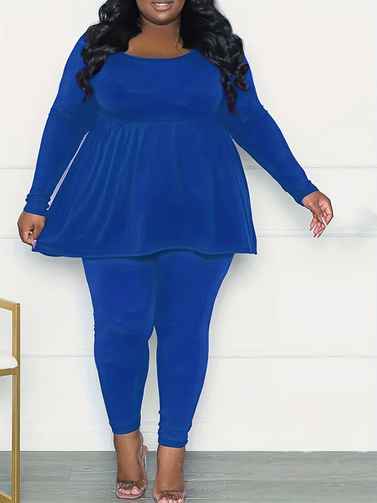 LADIES PLUS SIZE TWO PIECE PANTS SET            BLUE           (SIZE  XL - 2XL)