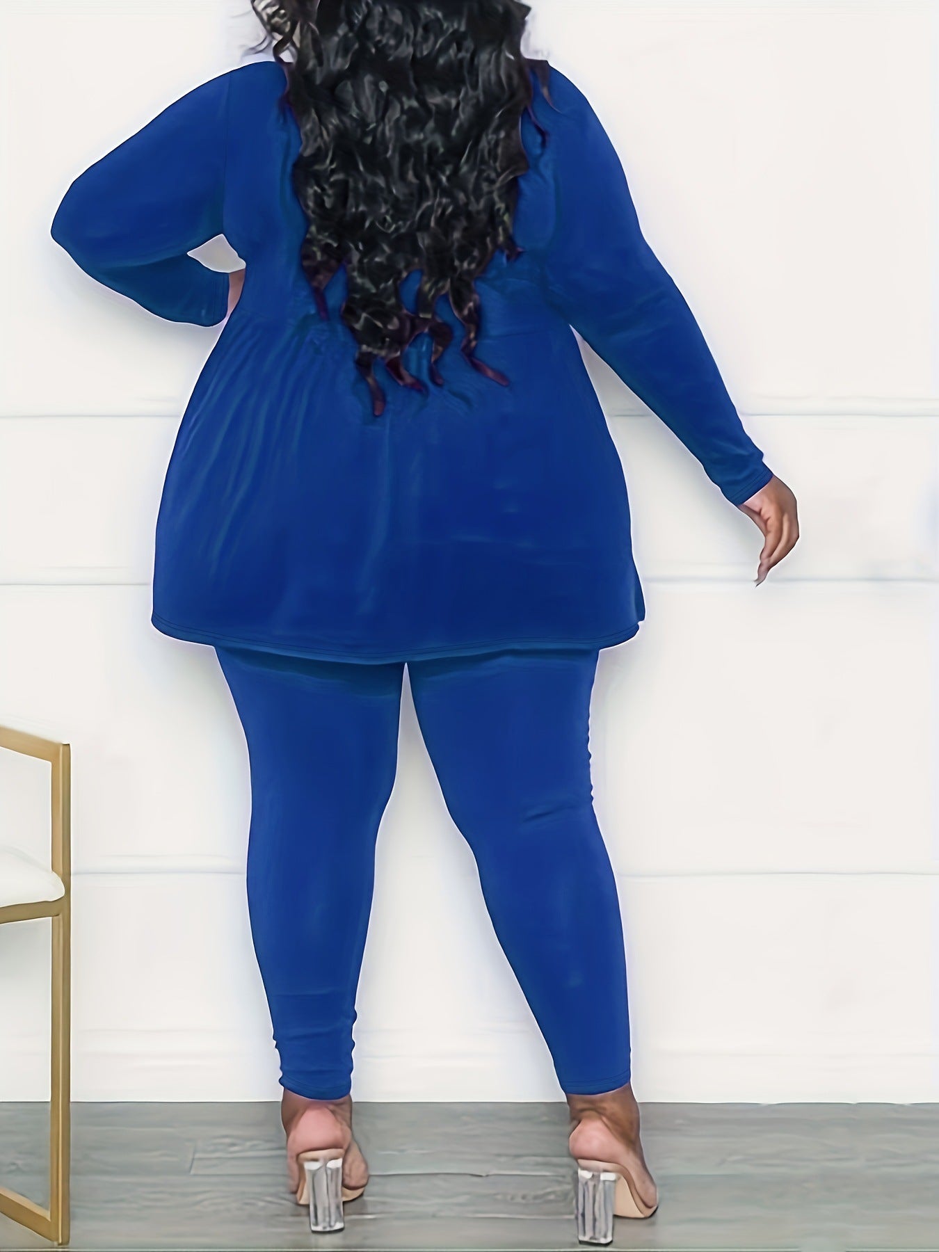 LADIES PLUS SIZE TWO PIECE PANTS SET            BLUE           (SIZE  XL - 2XL)