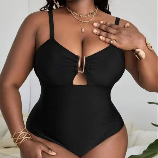 LADIES PLUS SIZE ONE PIECE SWIMSUIT            BLACK            (SIZE  L - 4XL)