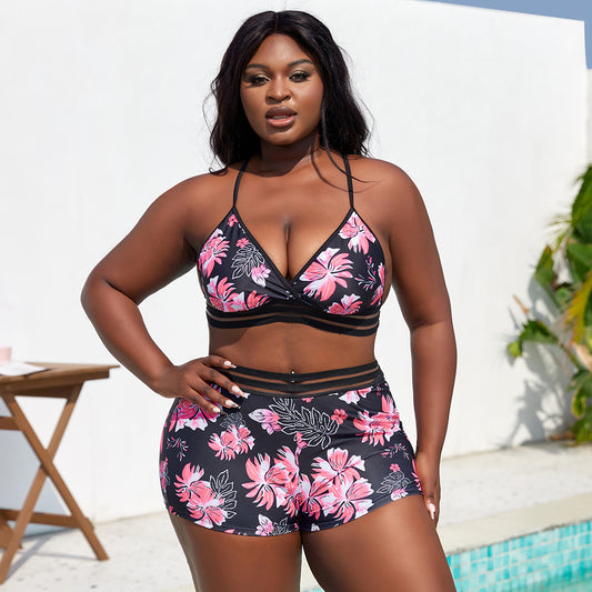 LADIES PLUS SIZE TWO PIECE SWIMWEAR             BLACK            (SIZE  L - 4XL)