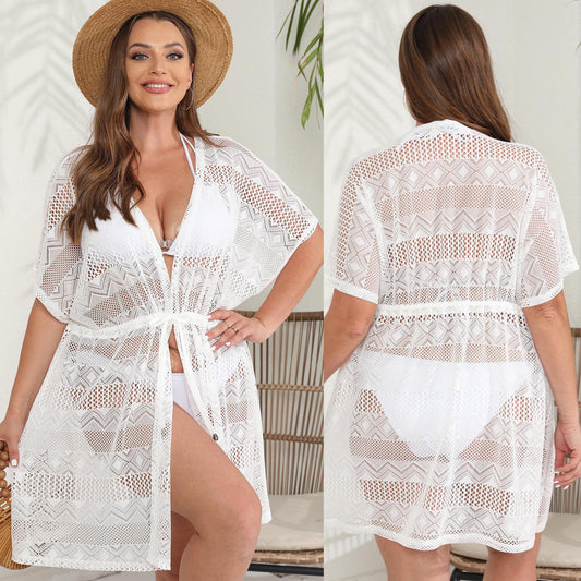 LADIES PLUS SIZE BEACHWEAR COVER UP            WHITE            (SIZE  L - 3XL)