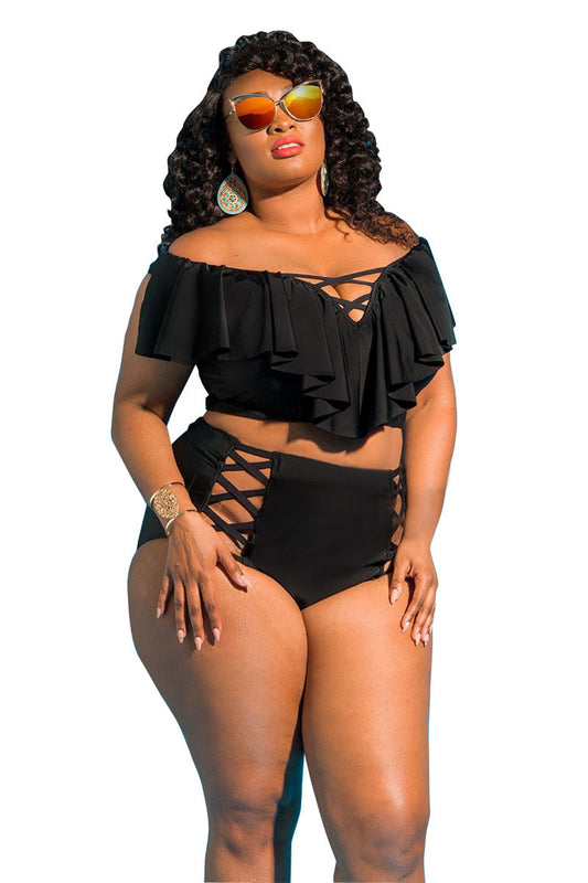 LADIES PLUS SIZE TWO PIECE SWIMWEAR            4 COLOURS            (SIZE  L - 5XL)