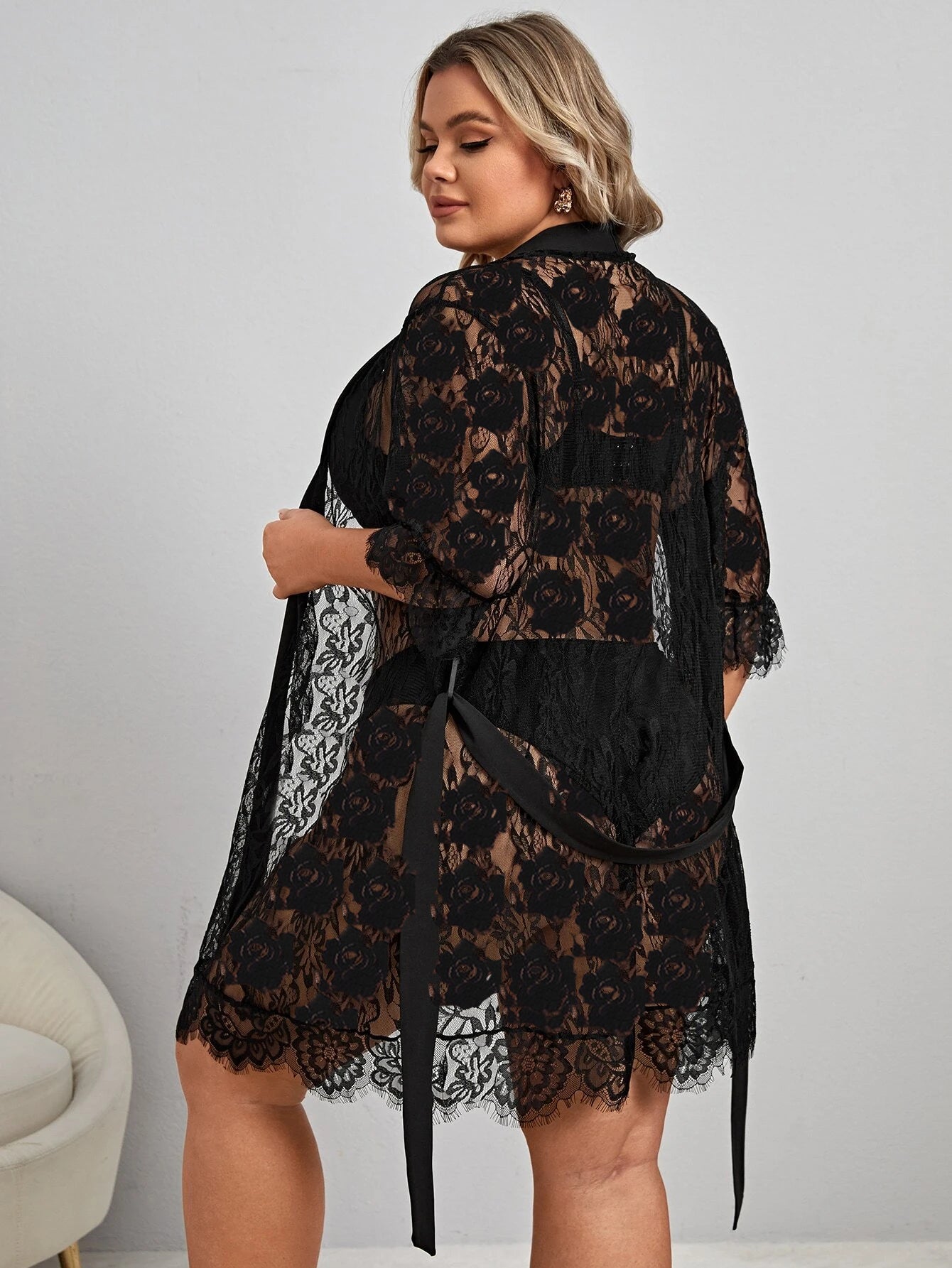 LADIES PLUS SIZE INTIMATE NIGHT ROBE            BLACK            (SIZE  XL - 4XL)