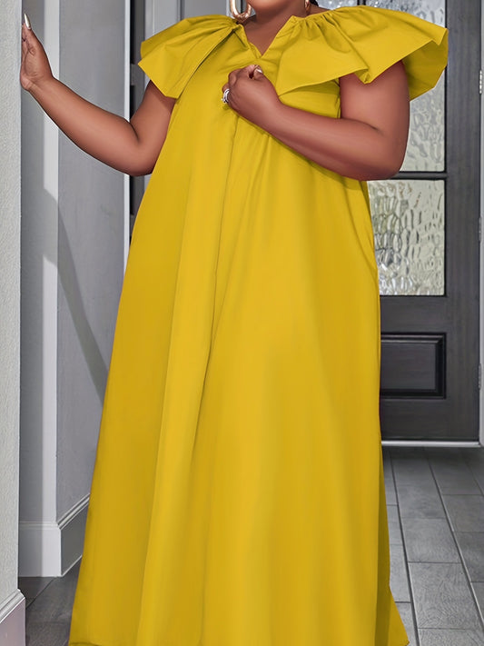 LADIES PLUS SIZE LONG DRESS          MUSTARD YELLOW             (SIZE  XL - 5XL)