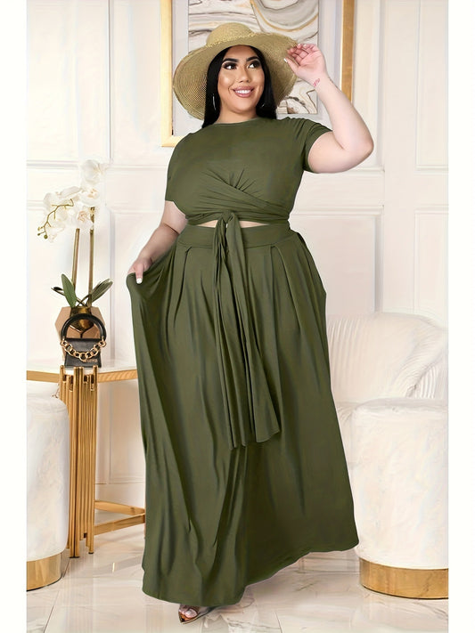 LADIES PLUS SIZE TWO PIECE SKIRT SET            GREEN            (SIZE  XL - 5XL)
