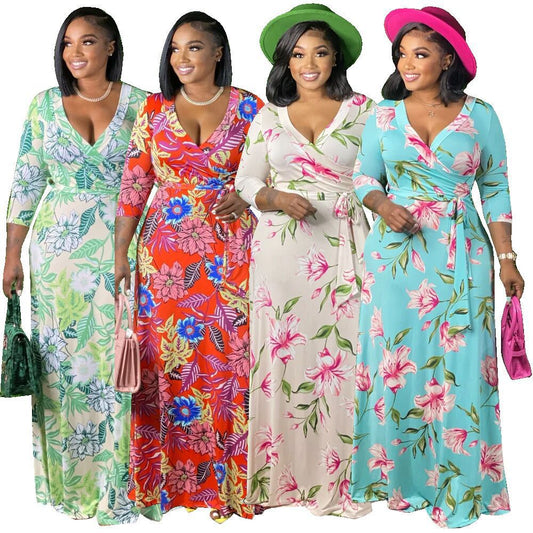 LADIES PLUS SIZE LONG DRESS                GREEN / RED / PINK / TURQUOISE BLUE            (SIZE  XL - 5XL)