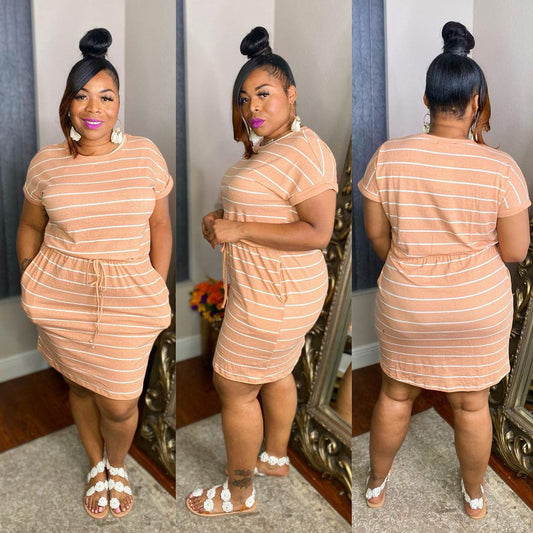 LADIES PLUS SIZE DRESS                 PINK / YELLOW / GREEN            (SIZE  L - 4XL)