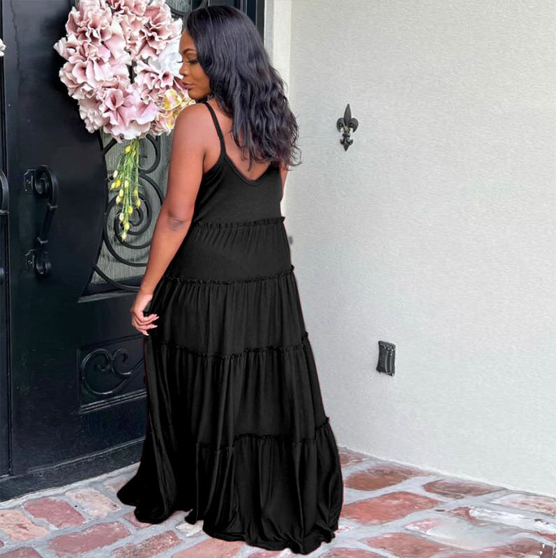 LADIES PLUS SIZE LONG DRESS             BLACK / GREEN / PINK / YELLOW / BLUE / RED             (SIZE  XL - 5XL)