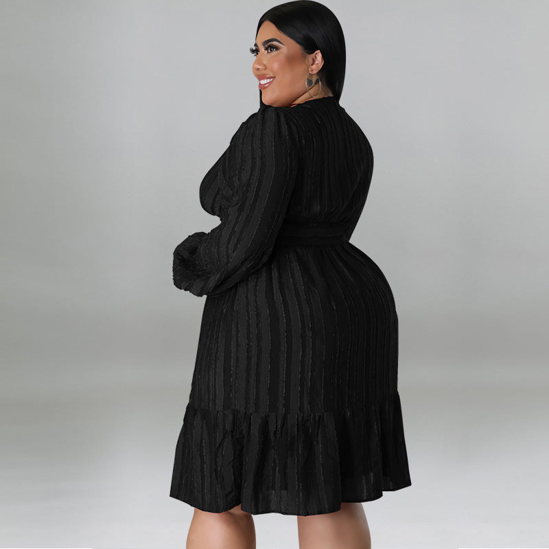 LADIES PLUS SIZE LONG SLEEVE DRESS          BLACK / LIGHT RED / RED / WINE RED / GREEN / ORANGE             (SIZE  XL - 5XL)