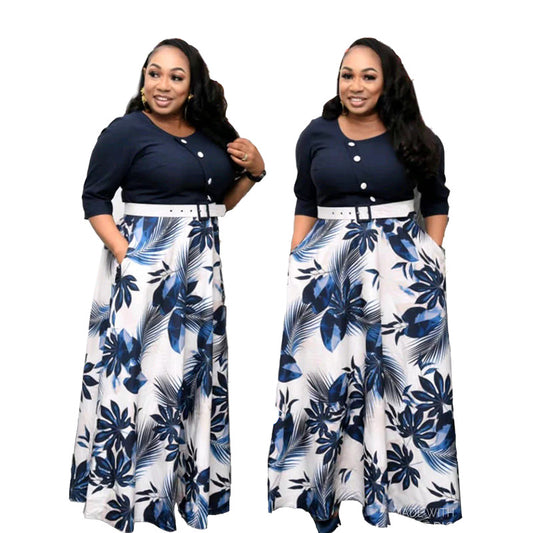 LADIES PLUS SIZE LONG DRESS              RED / PURPLE / GREEN  / DARK BLUE                (SIZE  L - 4XL)