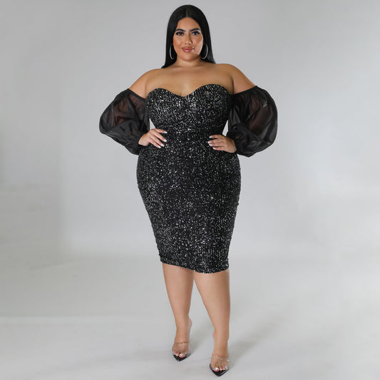 LADIES PLUS SIZE STRAPLESS EVENING DRESS          BLACK / RED / CHAMPAGNE / GREEN / BLUE / WINE RED            (SIZE  L - 5XL)