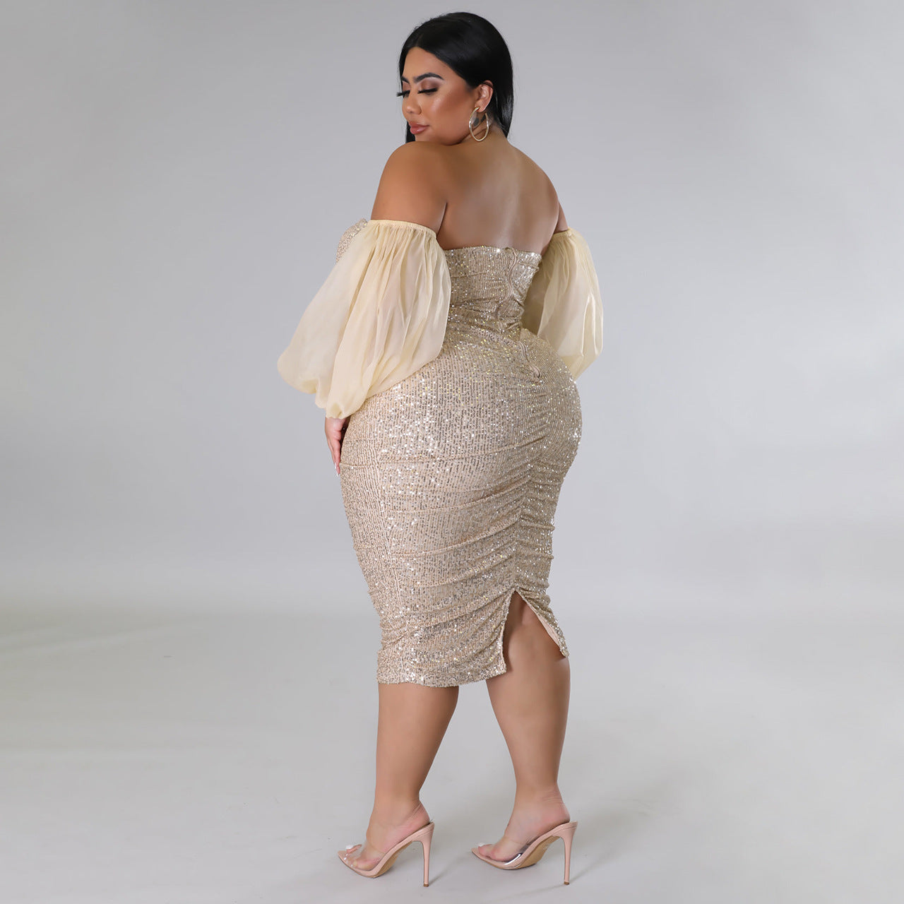 LADIES PLUS SIZE STRAPLESS EVENING DRESS          BLACK / RED / CHAMPAGNE / GREEN / BLUE / WINE RED            (SIZE  L - 5XL)