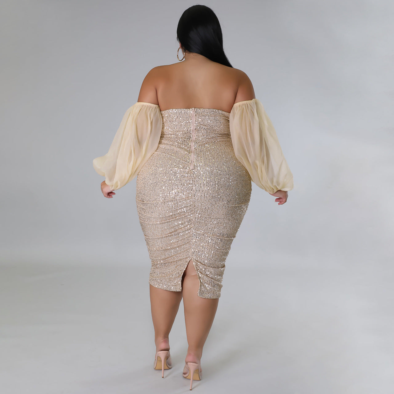 LADIES PLUS SIZE STRAPLESS EVENING DRESS          BLACK / RED / CHAMPAGNE / GREEN / BLUE / WINE RED            (SIZE  L - 5XL)