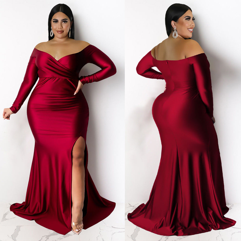 LADIES PLUS SIZE LONG SLEEVE DRESS              RED / GREEN / BLUE / BLACK            (SIZE  L - XL)