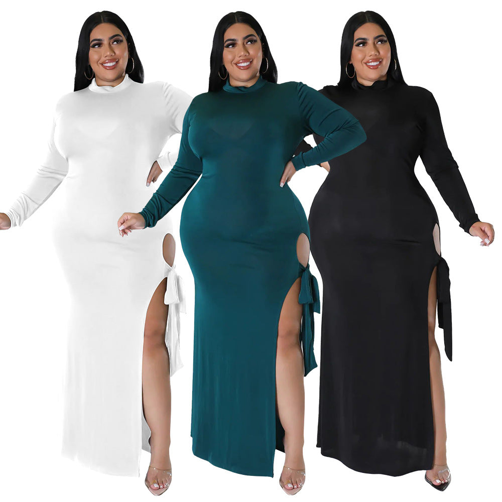 LADIES PLUS SIZE LONG SLEEVE DRESS           DARK GREEN / BLACK / WHITE            (SIZE  S - 5XL)