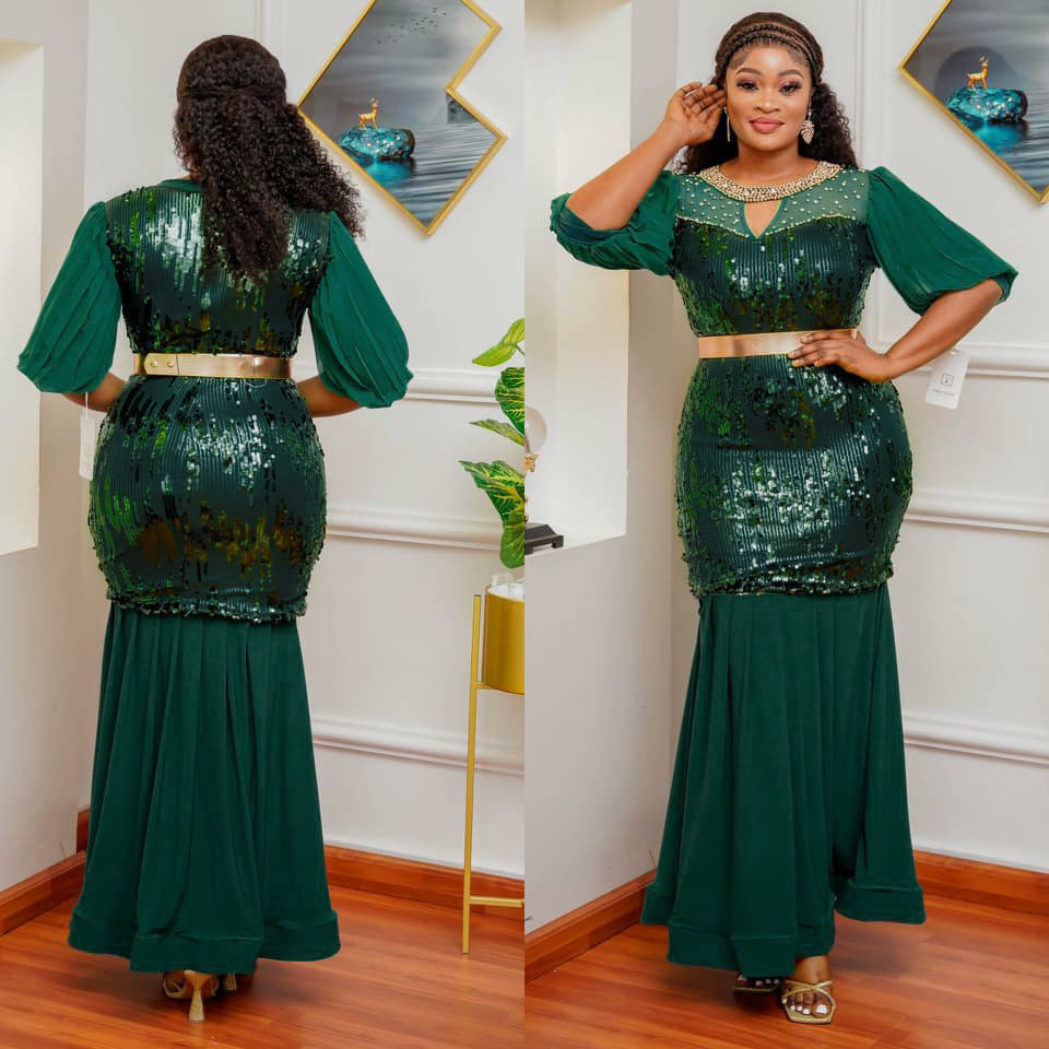 LADIES PLUS SIZE PARTY DRESS          DARK BLUE / BLUE / WINE RED / GREEN           (SIZE  L - 3XL)