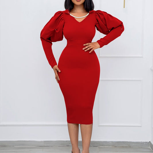 LADIES PLUS SIZE LONG SLEEVE DRESS             RED / GREEN / BLACK           (SIZE  S - 3XL)